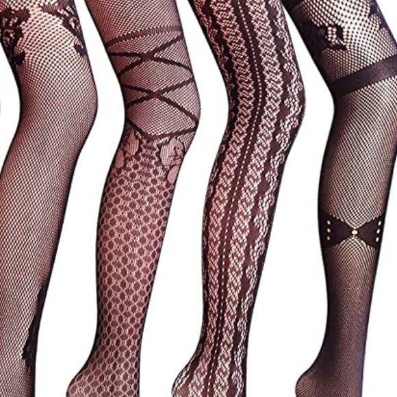 VERO MONTE Black Patterned Fishnet Tights Fishnets Stockings With Garter Belts - Picture 2 of 5